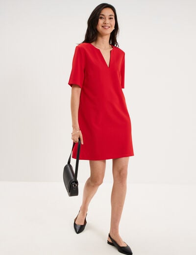 Robe courte col en V manches courtes rouge femme