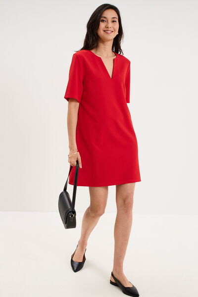 Robe courte col en V manches courtes rouge femme