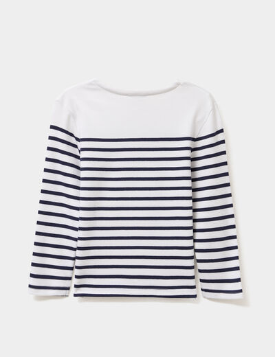 T-shirt marini&egrave;re coton manches longues blanc gar&ccedil;on