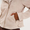 Veste biker en su&eacute;dine ajust&eacute;e beige femme