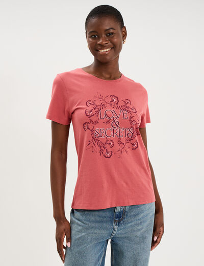 T-shirt ajust&eacute; manches courtes coton vieux rose femme