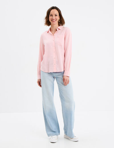 Chemise mélange lin manches longues rose clair femme