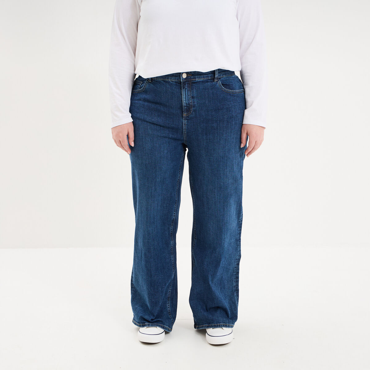 Jean taille haute wide leg cropped denim stone femme grande taille
