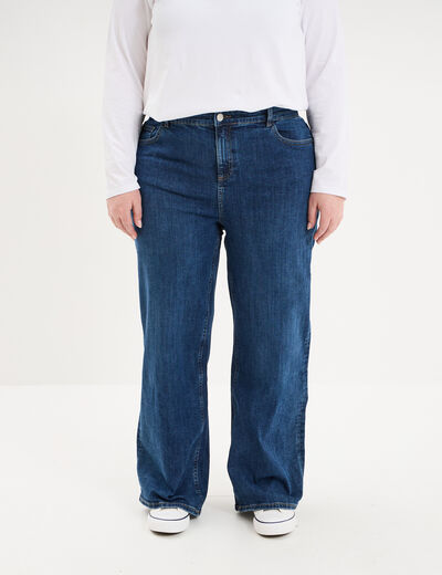 Jean taille haute wide leg cropped denim stone femme grande taille