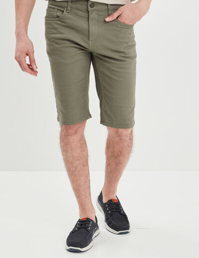 Bermuda droit stretch 5 poches coton vert kaki homme