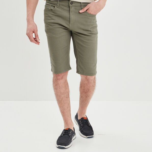 Bermuda droit stretch 5 poches coton vert kaki homme