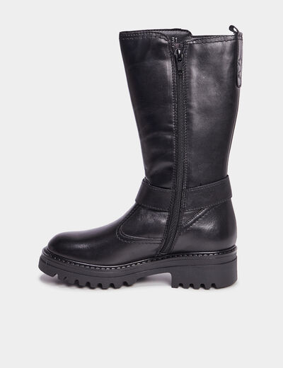 Bottes avec brides en cuir noir fille