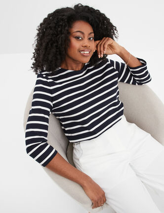 T-shirt manches 3/4 col rond coton noir femme