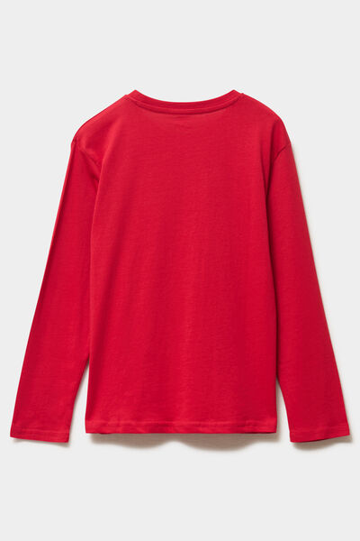 T-shirt de No&euml;l manches longues coton rouge gar&ccedil;on