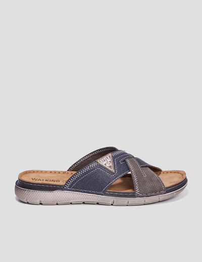 Mules en cuir brides effet crois&eacute;es multicolore homme