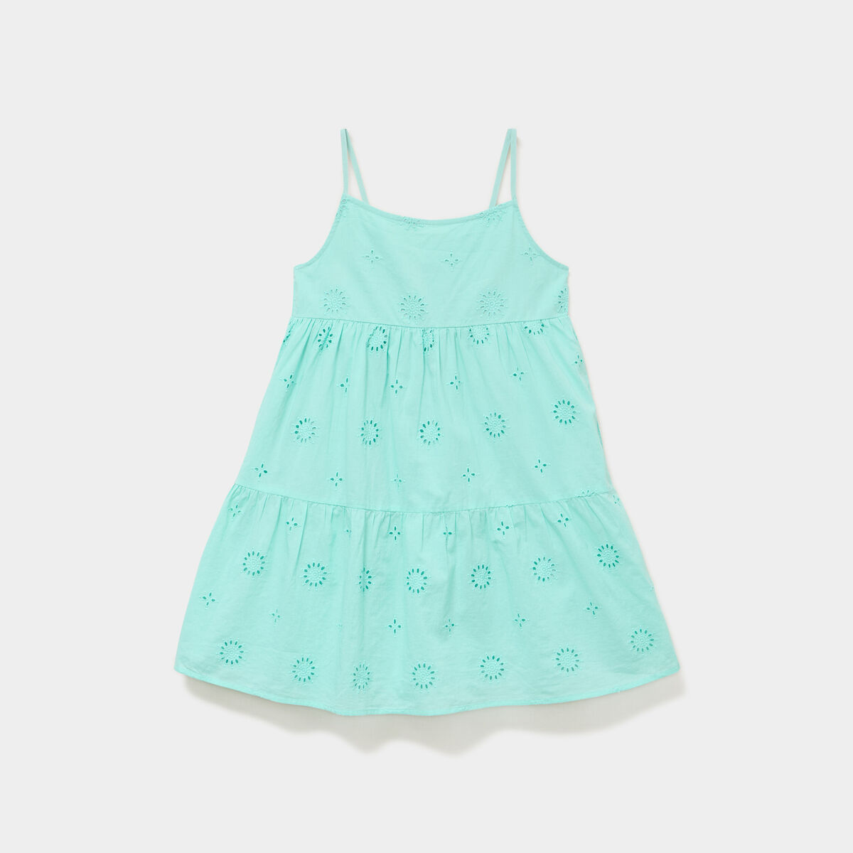 Robe broderie anglaise &agrave; bretelles coton vert clair fille