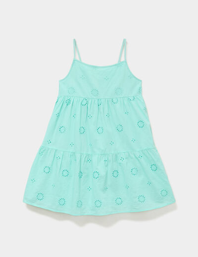 Robe broderie anglaise &agrave; bretelles coton vert clair fille