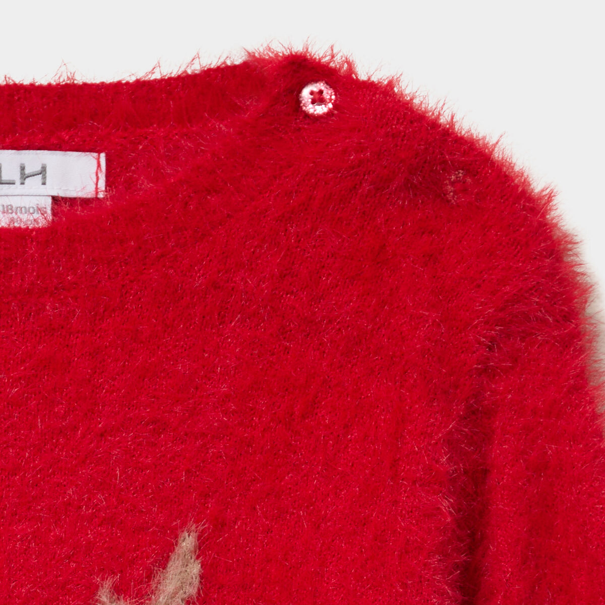 Pull mailles duveteuses col rond rouge b&eacute;b&eacute; fille
