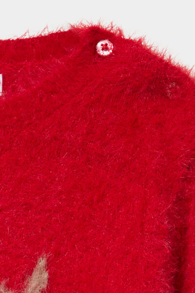 Pull mailles duveteuses col rond rouge b&eacute;b&eacute; fille
