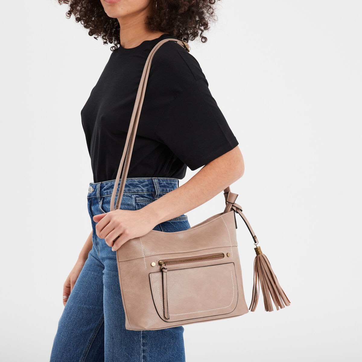 Sac en bandouli&egrave;re sable femme
