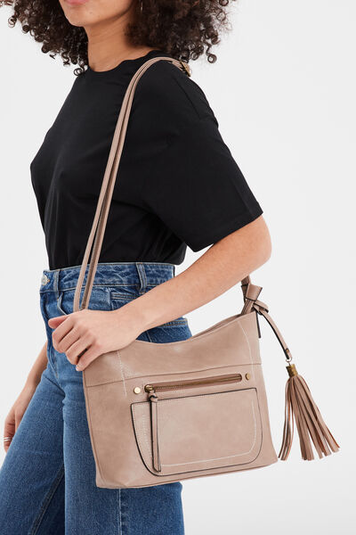Sac en bandouli&egrave;re sable femme
