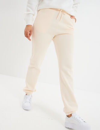 Pantalon jogging droit molleton sable femme