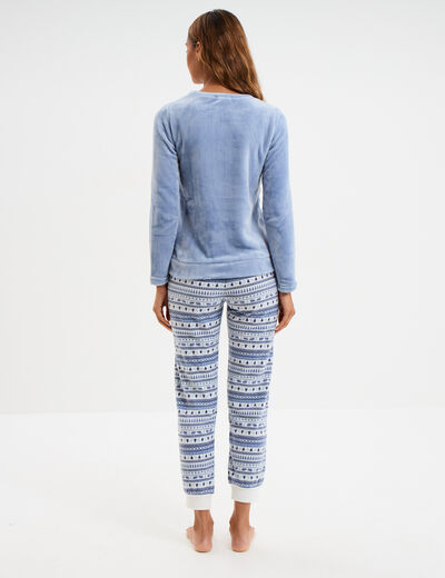 Ensemble pyjama pantalon effet velours bleu clair femme