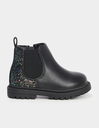Bottines chelsea zippées paillettes noir bébé fille