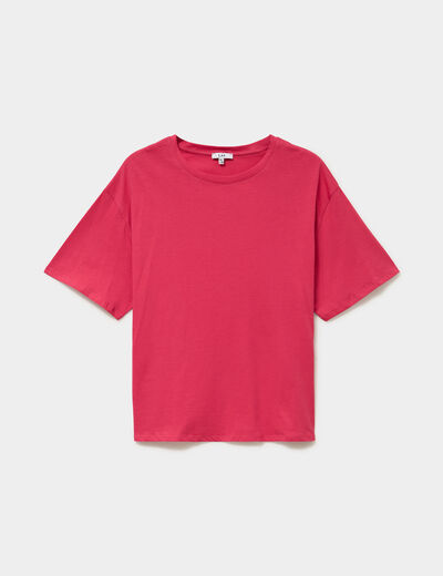 T-shirt col rond manches courtes coton rose cerise femme grande taille