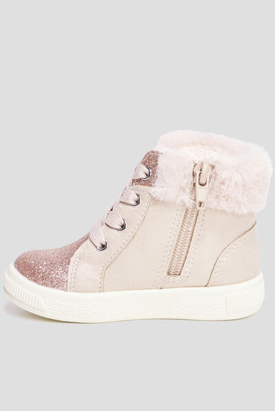 Baskets montantes fourrure et paillettes rose bébé fille