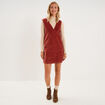 Robe chasuble courte effet velours rouge fonc&eacute; femme
