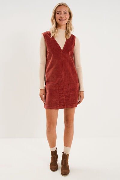 Robe chasuble courte effet velours rouge fonc&eacute; femme