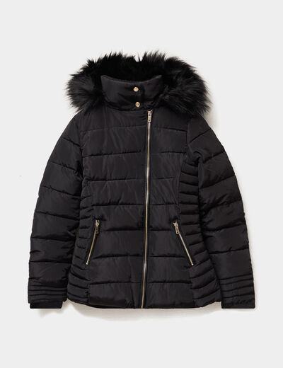 Doudoune d&eacute;perlante &agrave; capuche amovible noir femme