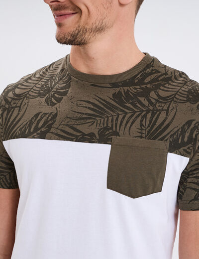 T-shirt manches courtes 1 poche coton vert kaki homme