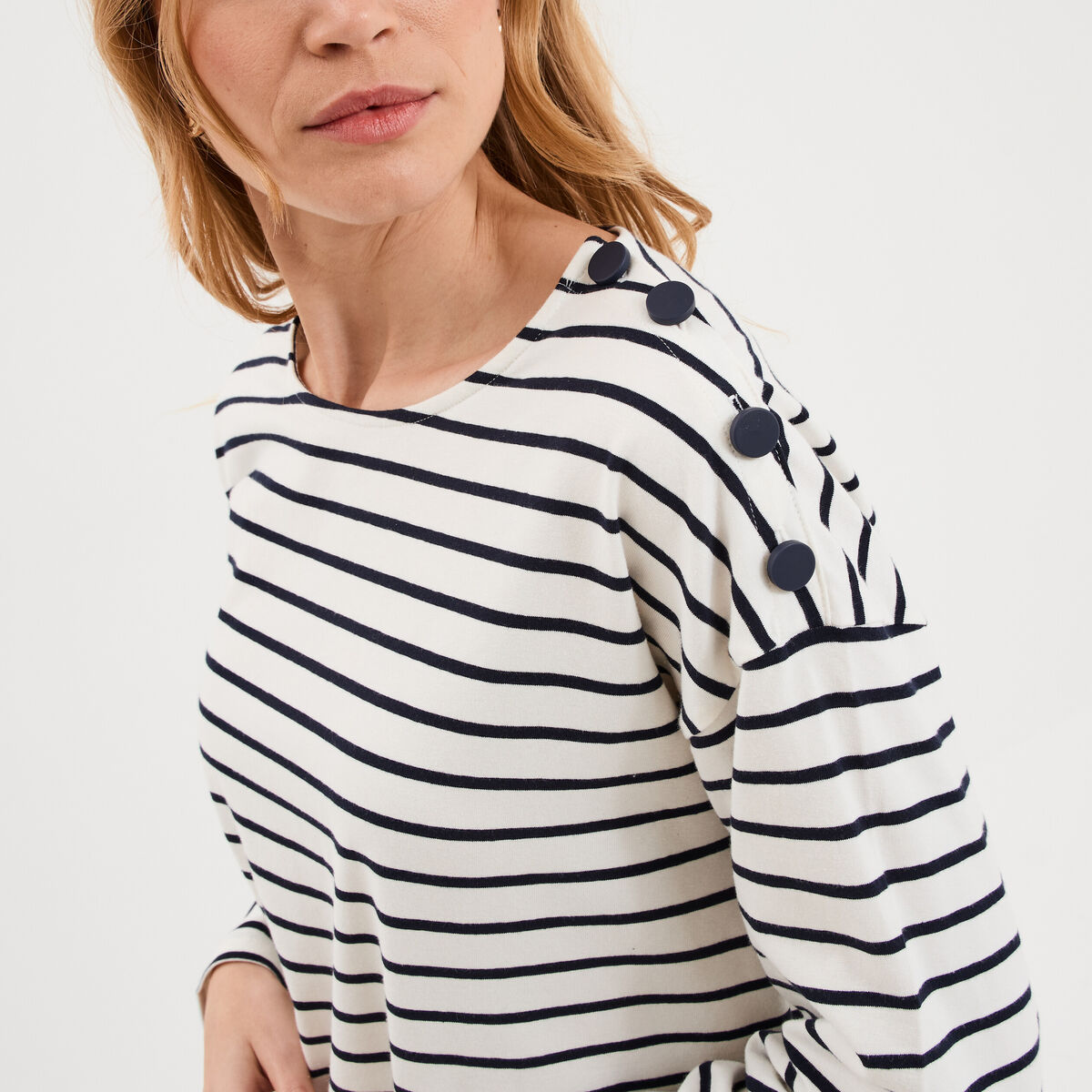 T-shirt marini&egrave;re col rond avec boutons ecru femme