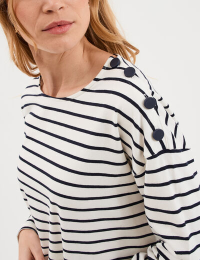 T-shirt marini&egrave;re col rond avec boutons ecru femme