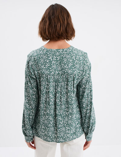 Blouse col tunisien manches longues vert foncé femme