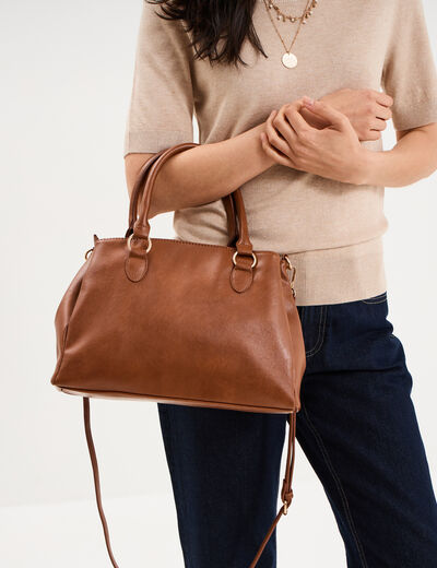 Sac &agrave; main bandouli&egrave;re amovible 3 poches marron cognac femme
