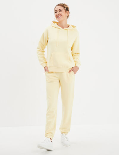 Pantalon jogging droit molleton jaune clair femme