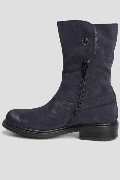 Bottes zippées en cuir fourrées bleu marine fille