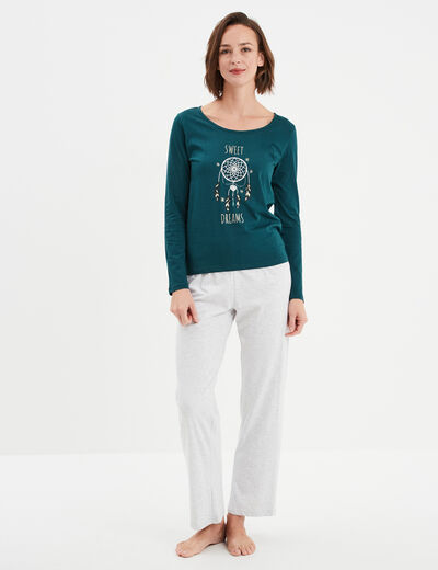 Ensemble pyjama 2 pièces coton vert foncé femme