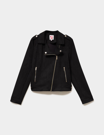 Veste biker effet su&eacute;dine noir femme