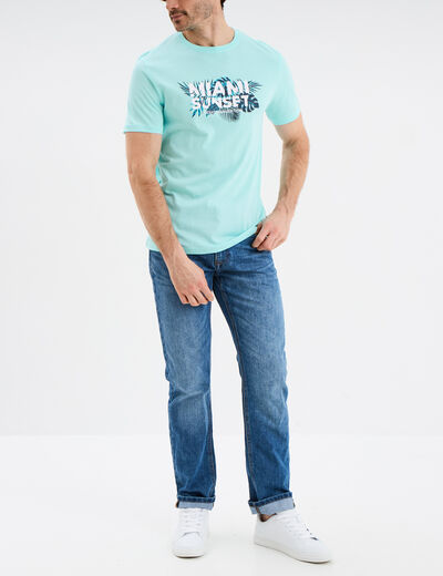 T-shirt col rond manches courtes coton bleu turquoise homme
