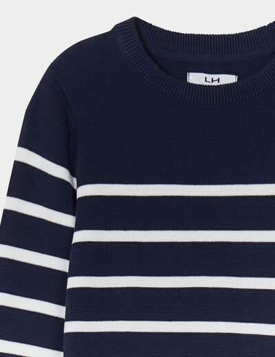 Pull col rond manches longues coton bleu marine garçon