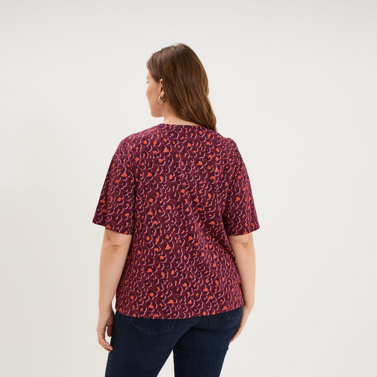 T-shirt col rond manches courtes coton bordeaux femme grande taille