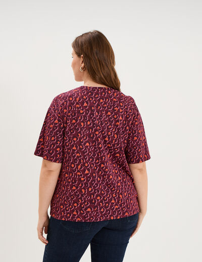 T-shirt col rond manches courtes coton bordeaux femme grande taille