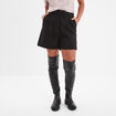 Short large taille haute à pinces noir femme