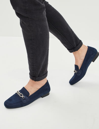 Mocassins plats suède bleu marine femme