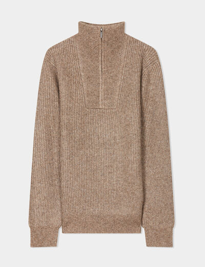 Pull avec col camionneur côtelé taupe homme