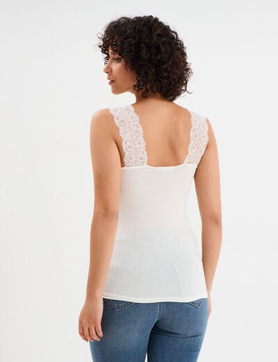 D&eacute;bardeur ajust&eacute; avec dentelle col V blanc femme