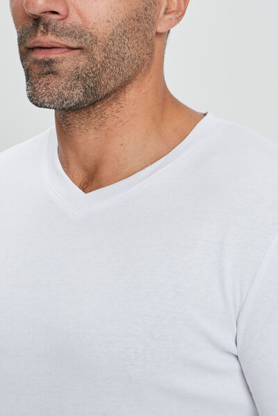 T-shirt manches longues col V blanc homme