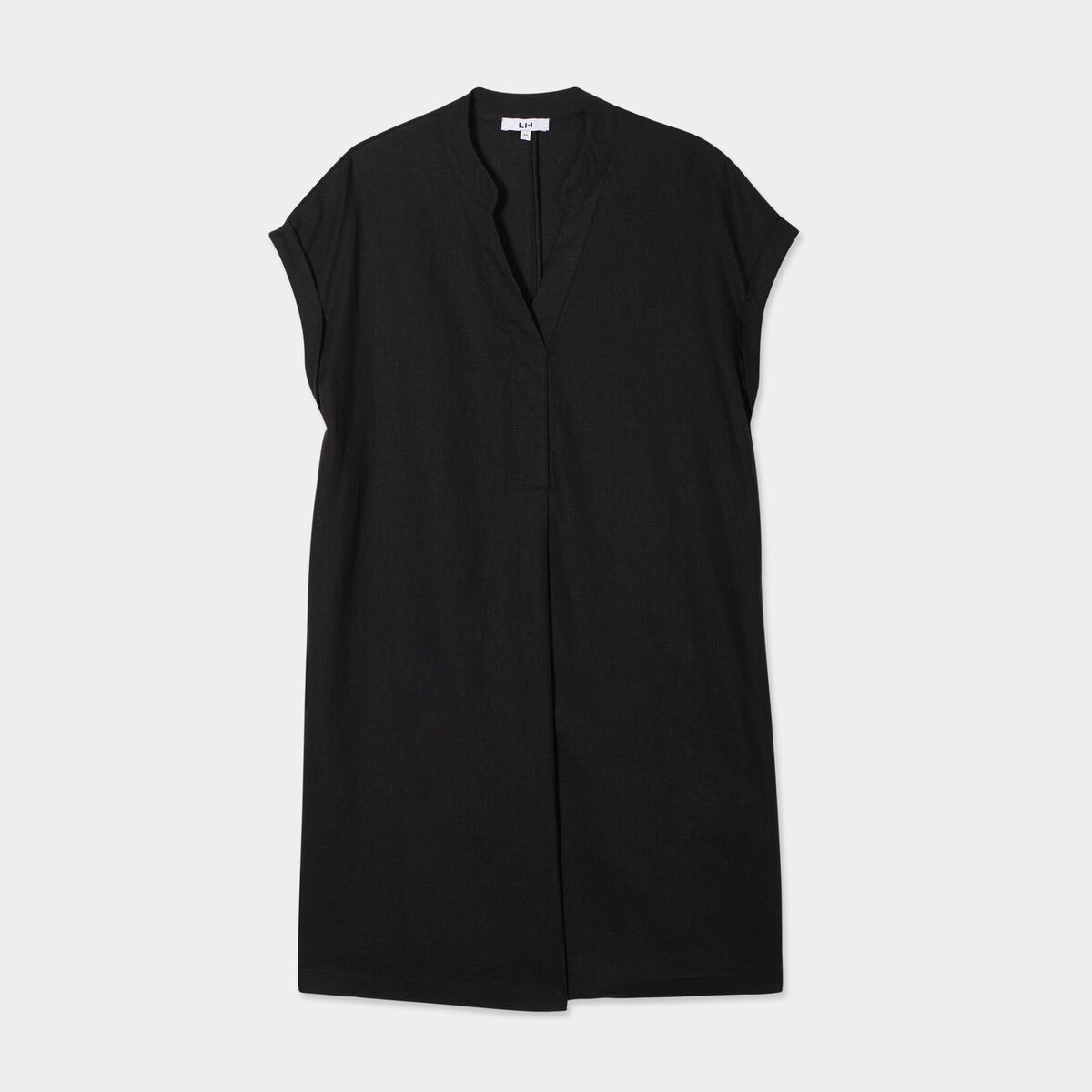 Robe manches courtes lin mélangé noir femme
