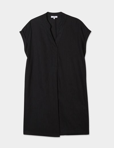 Robe manches courtes lin mélangé noir femme