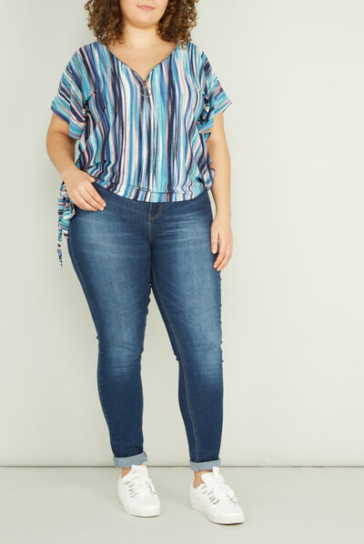 Jeans slim taille ajustable denim brut femme grande taille