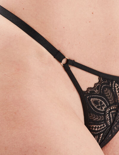 Tanga en dentelle coton noir femme